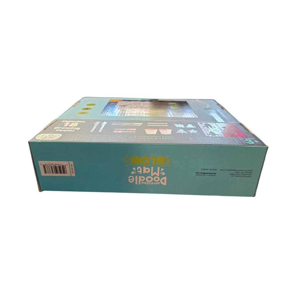 Glow Doodle Mat Jumbo 4x3 Aqua Draw Kids No Mess Drawing Set w/ 18 Tools NEW